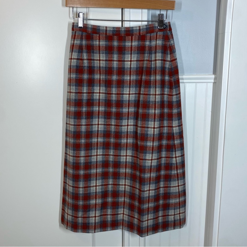 Pendleton Red and Gray Plaid Midi Skirt